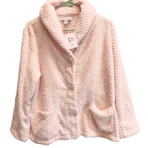 The Tog Shop Petites Pink Textured Button Front Spa Robe w Pockets Fuzzy Comfort
